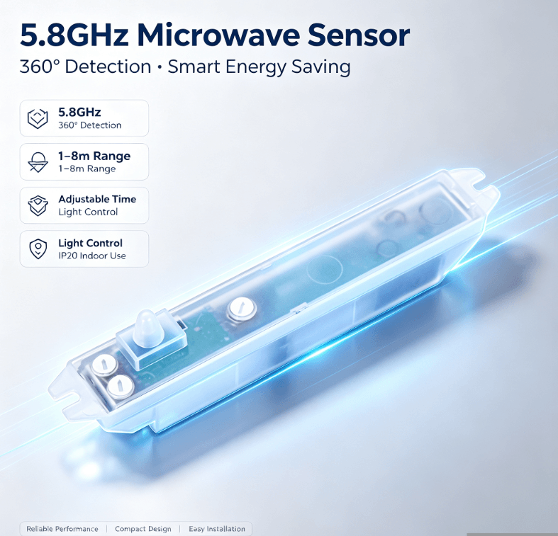 PD-MV1020 5.8GHz mikrobangų jutiklis | Paslėptas diegimas, mažiau klaidingų apšvietimo įjungiklių